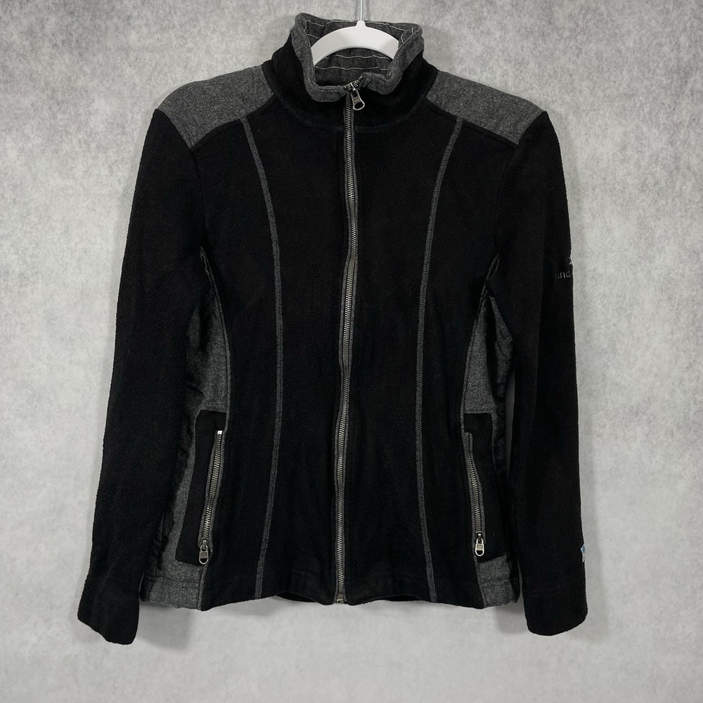 Kuhl Alfpaca Fleece Jacket Womens M Black Gray Full-Zip (COMPANY LOGO ON SLEEVE)